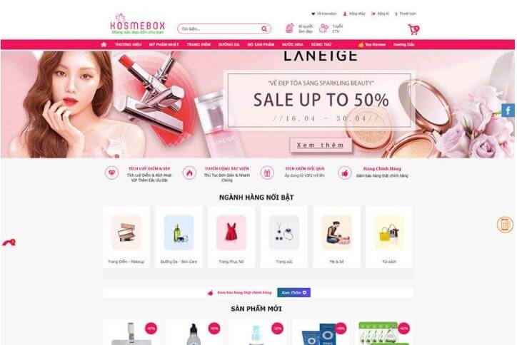 Thiết kế phân loại các mặt hàng mỹ phẩm cho website mỹ phẩm